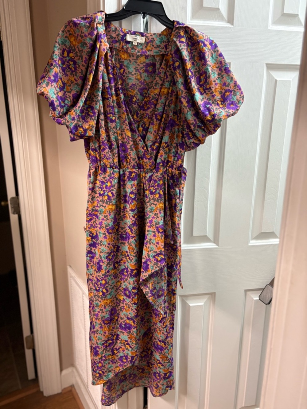 entro Floral Wrap Midi Dress in Purple and Gold
